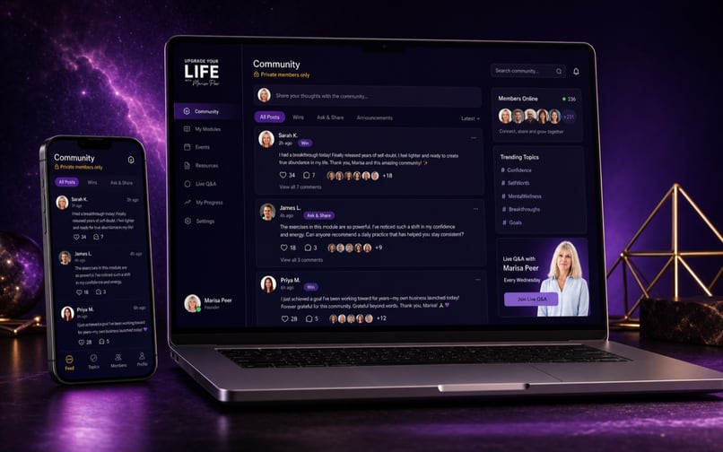 Upgrade Your Life private online community displayed across a laptop and phone