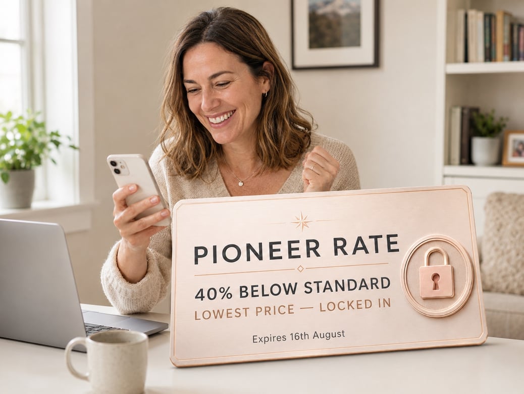 Woman viewing the locked-in Pioneer Rate offer at 40% below standard